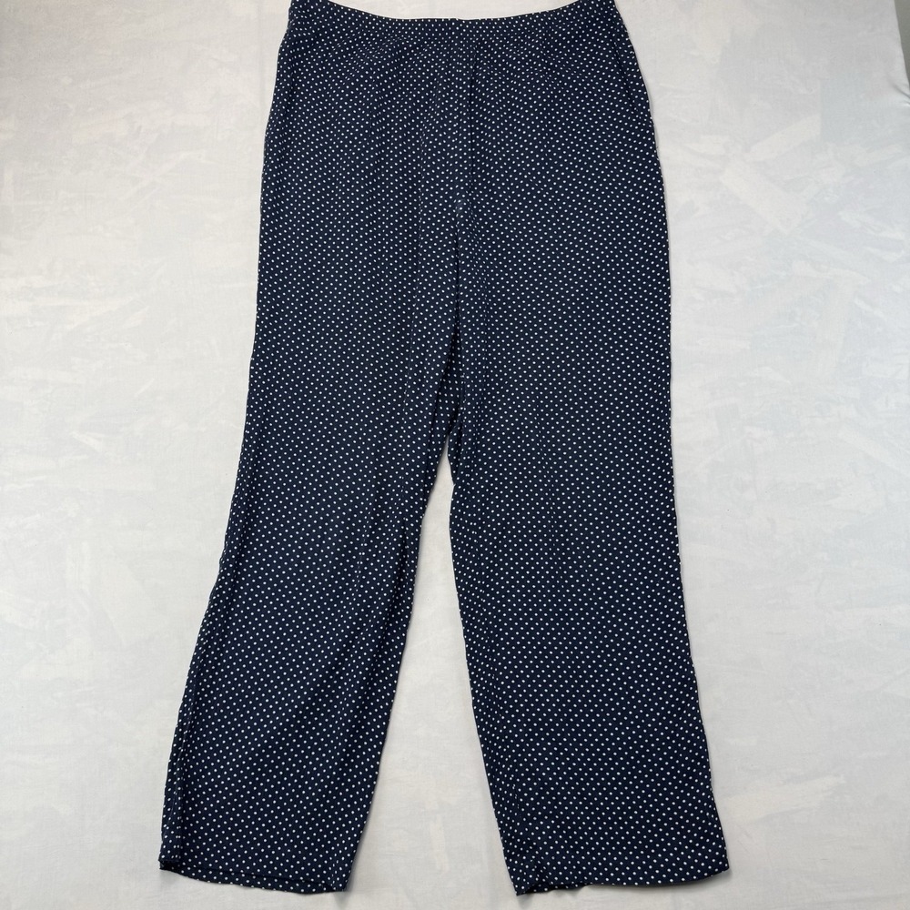 Monterey Bay Womens Pants L Blue Polka Dot Made USA Rayon‎ Pull On